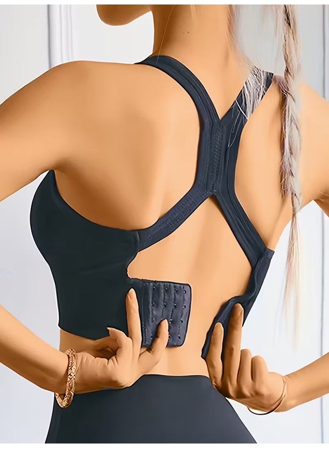 Zeemey High-strength cross-back sports bra for women, shockproof running and yoga vest, adjustable clasp fitness bra - Image 2